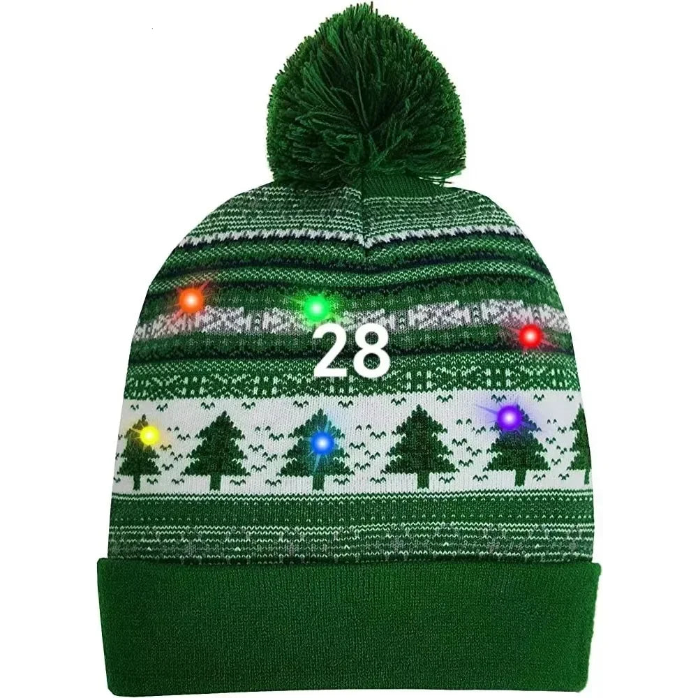 LED Christmas Knitted Hat Light Up Xmas Beanie Cap Unisex Winter Beanie