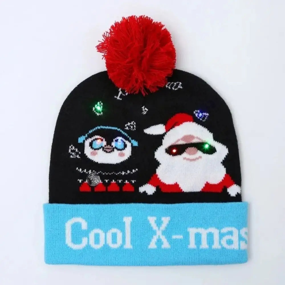 LED Christmas Knitted Hat Light Up Xmas Beanie Cap Unisex Winter Beanie