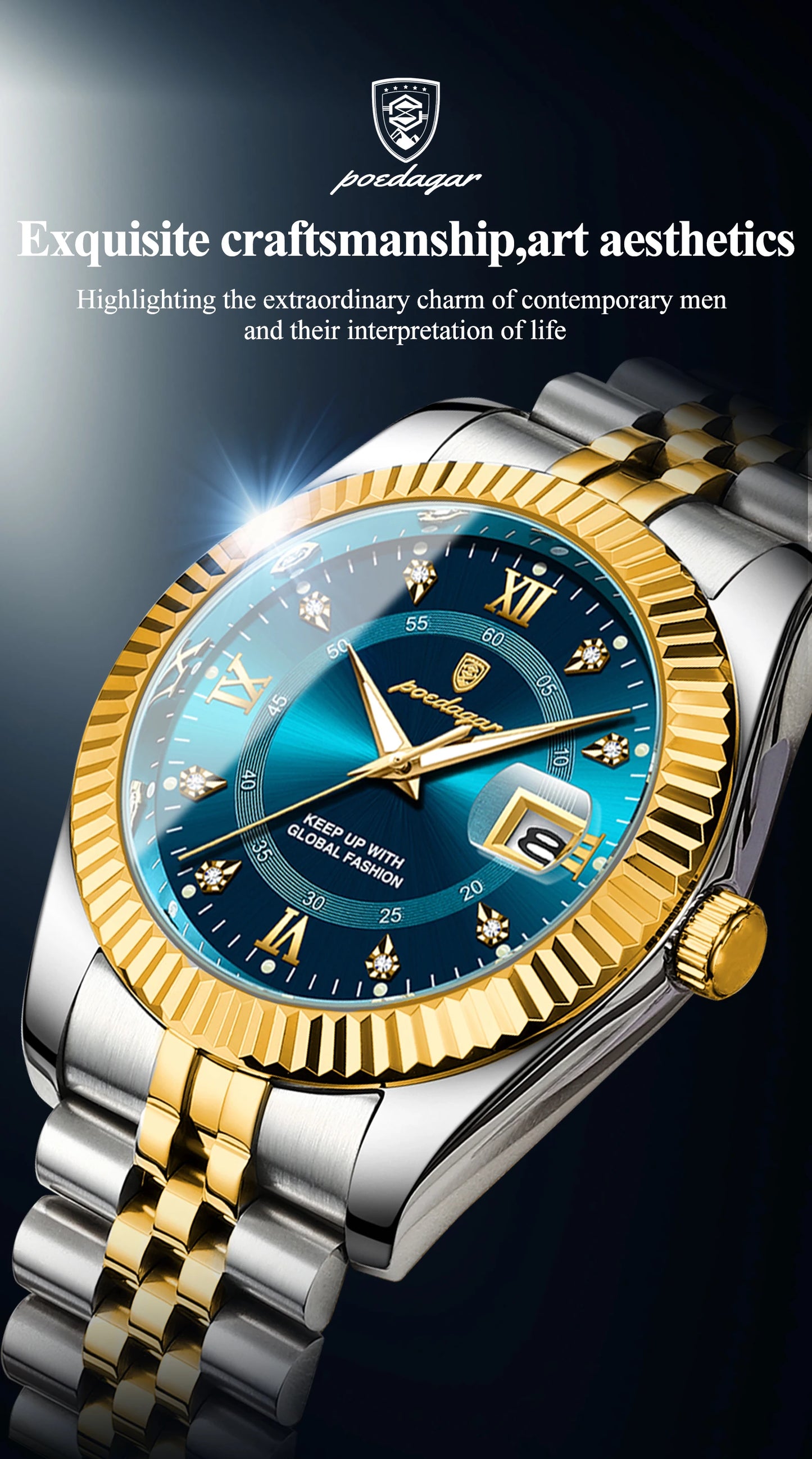 POEDAGAR Luxury  Waterproof Luminous Date Stainless Steel Men's Watch