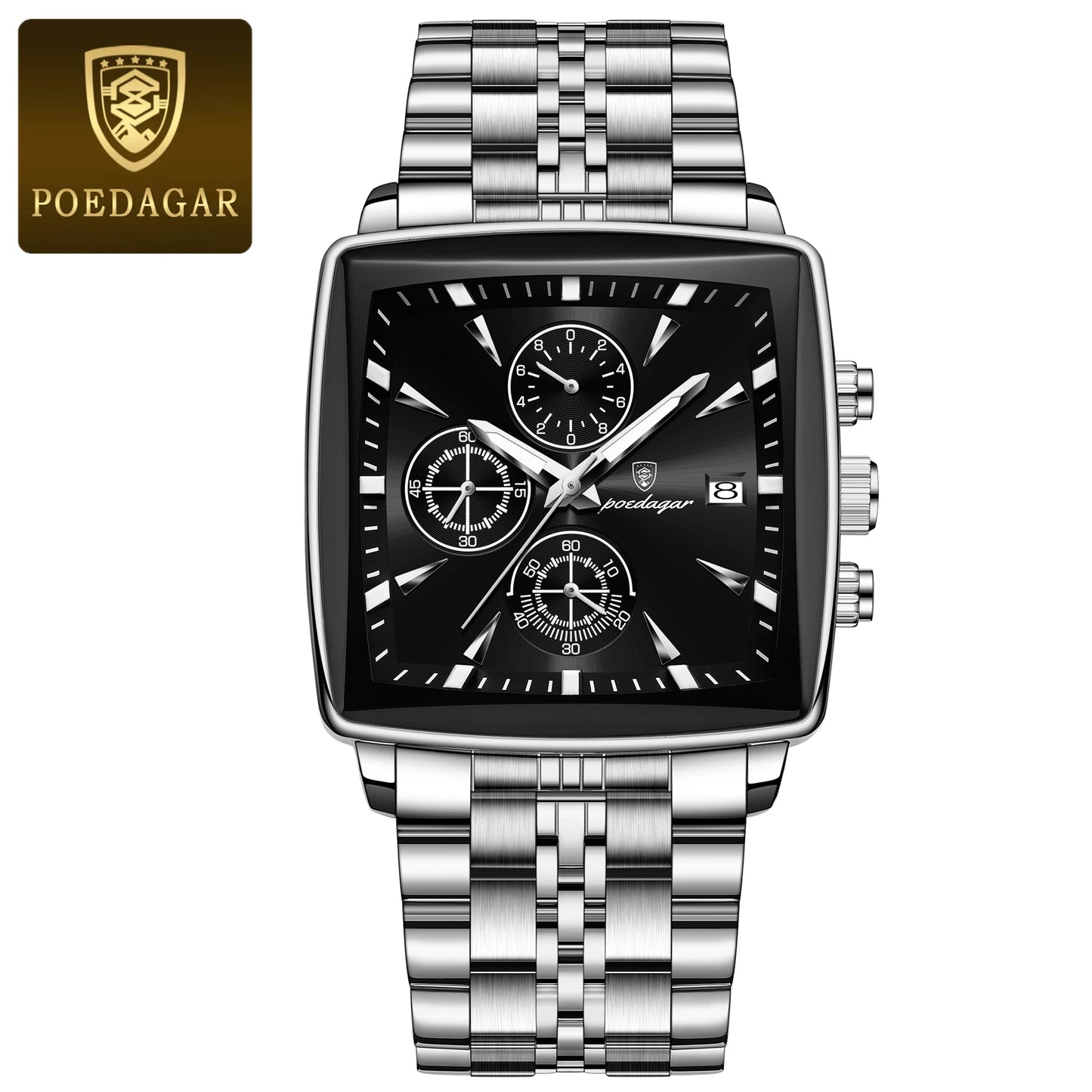 POEDAGAR Luxury Square Sport Man Wristwatch Waterproof Men's Watch