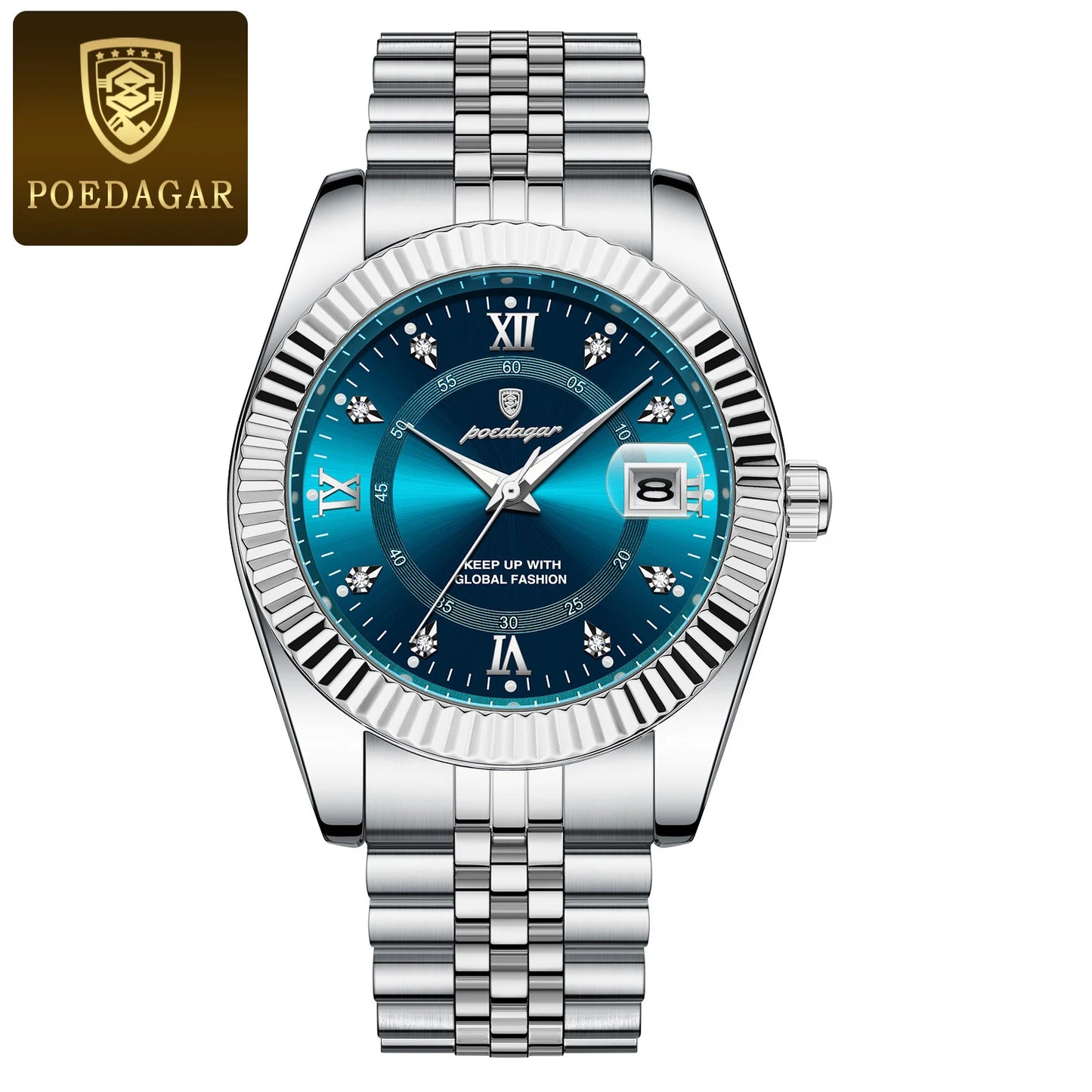 POEDAGAR Luxury  Waterproof Luminous Date Stainless Steel Men's Watch