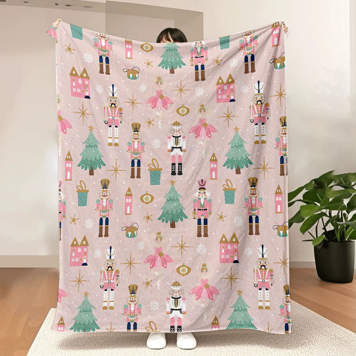 Pink Nutcracker Christmas Throw Blanket Cute Soft Warm Lightweight Christmas Blanket