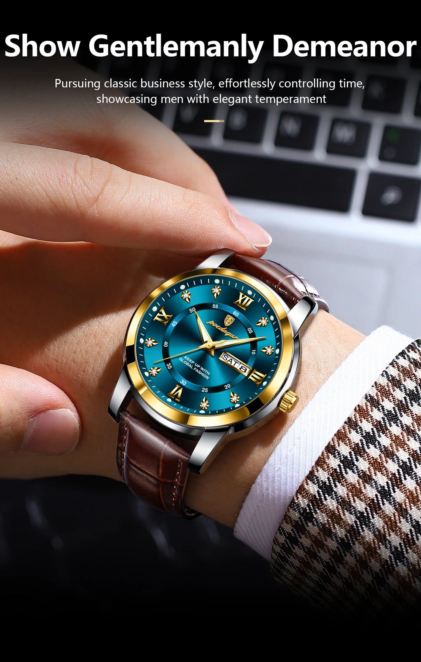 POEDAGAR Luxury Business Men Watch Waterproof Luminous Wristwatch
