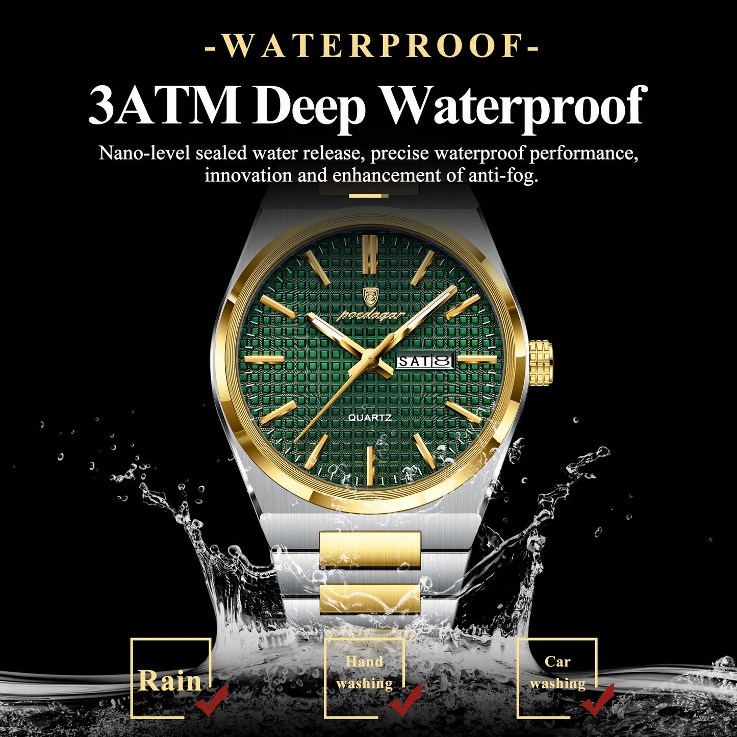 POEDAGAR Luxury Men Watch Date Week Waterproof Luminous Stainless Steel Watch