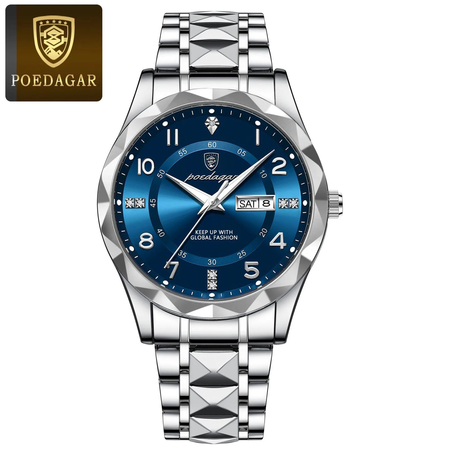 POEDAGAR Luxury Men Quartz Watch Waterproof Date Week Luminous Wristwatch