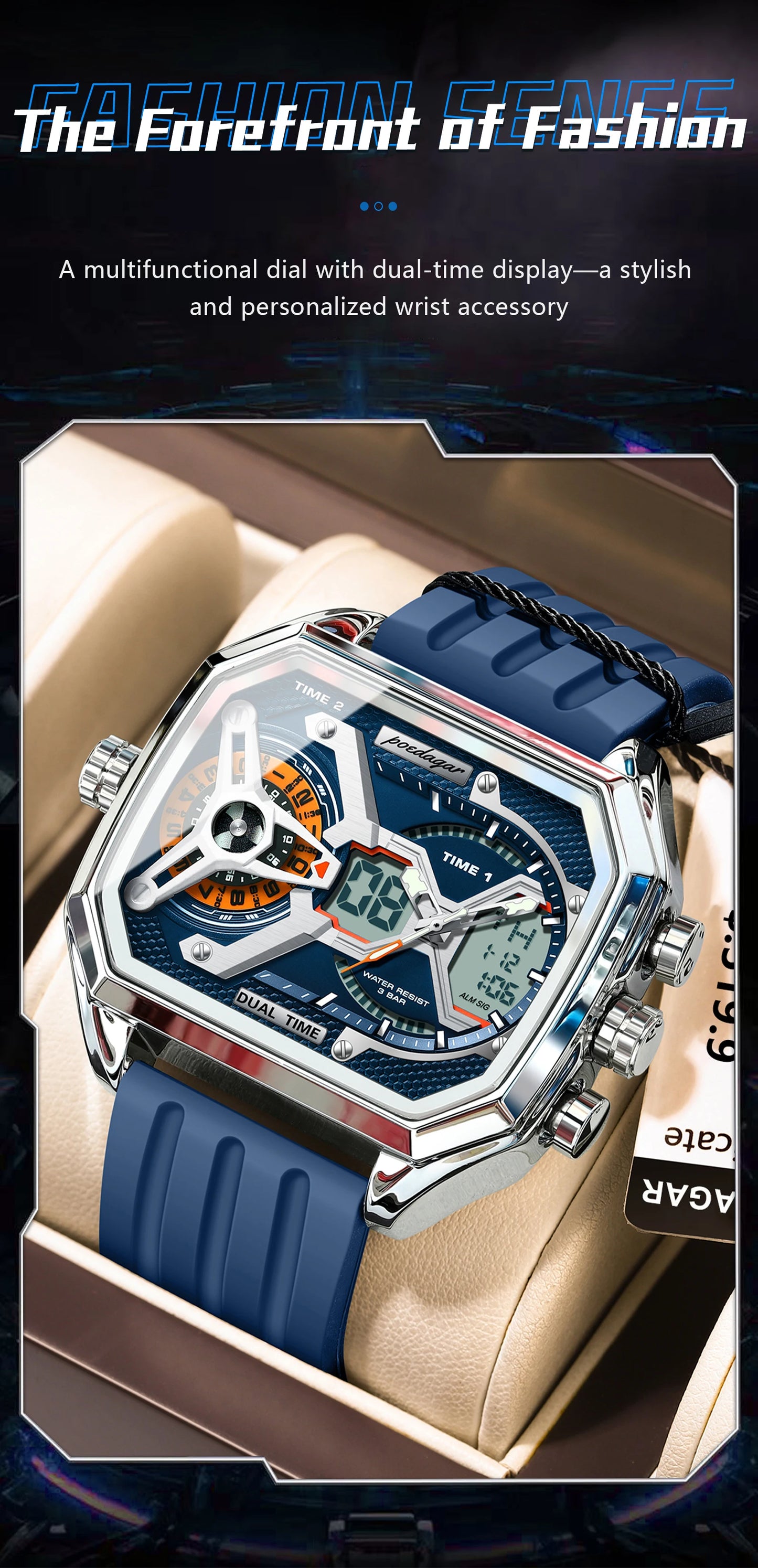 POEDAGAR Top Luxury Men Clock LED Calendar Week Luminous Man Wrist watch