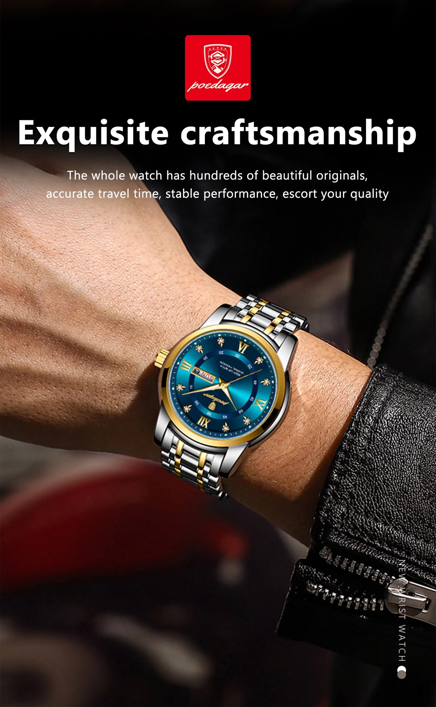 POEDAGAR Luxury Watch for Man Elegant Date Week Waterproof Luminous Men Watch