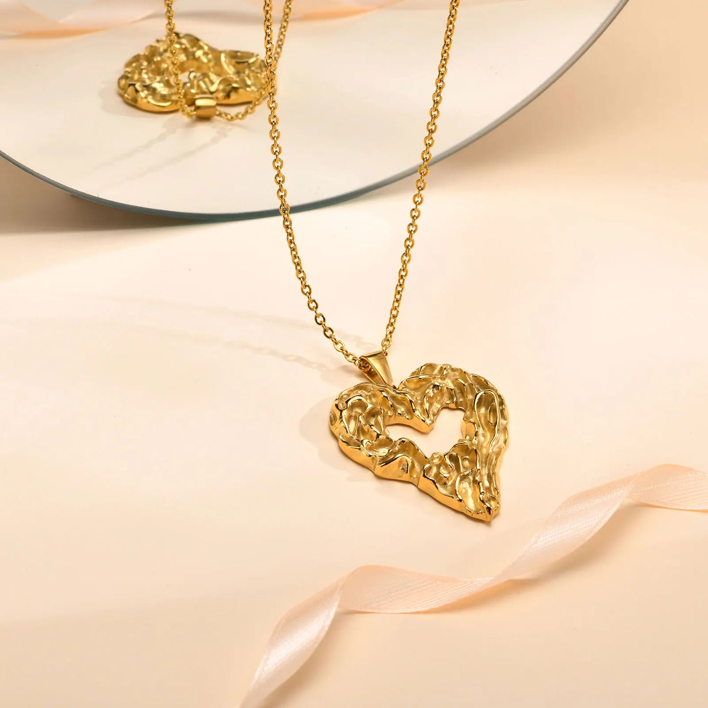 Exaggerated Oversize Heart Necklaces, Irregular Hammered Heart Pendant