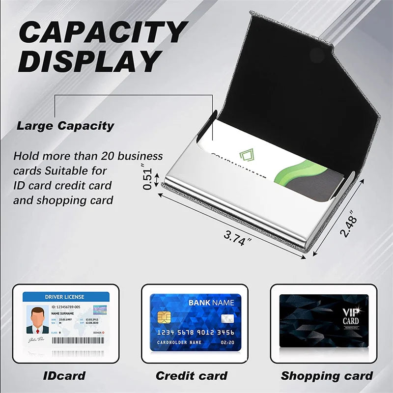 Business Card Holder with Magnetic PU Leather Stainless Steel Business Card Case