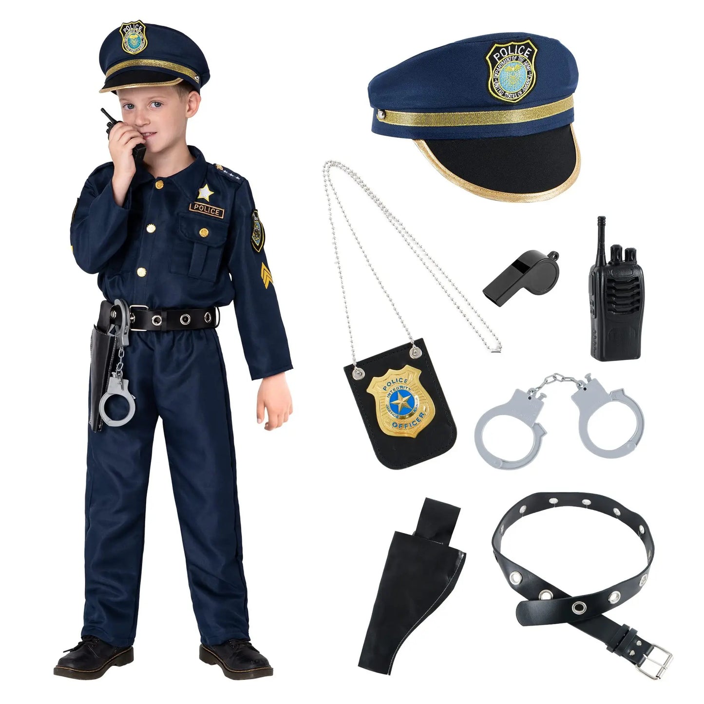 Halloween Police Suit Cosplay Costumes Makeup Party Boy Police Suit 9-piece