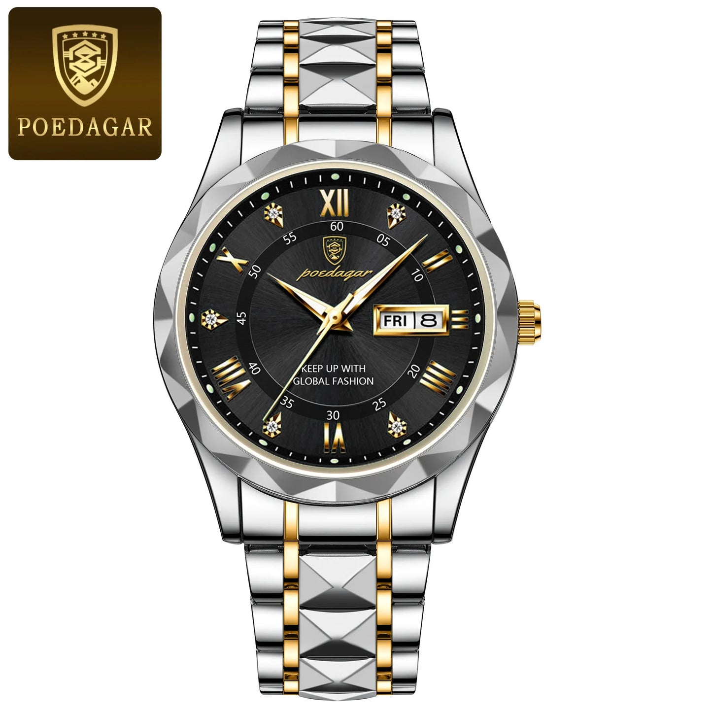 POEDAGAR Business Luxury  Waterproof Stainless Steel Luminous Man Wrist watch