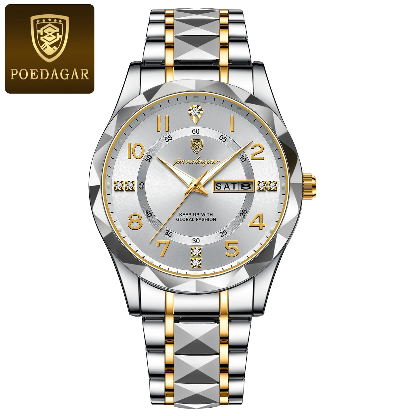POEDAGAR Luxury Men Quartz Watch Waterproof Date Week Luminous Wristwatch