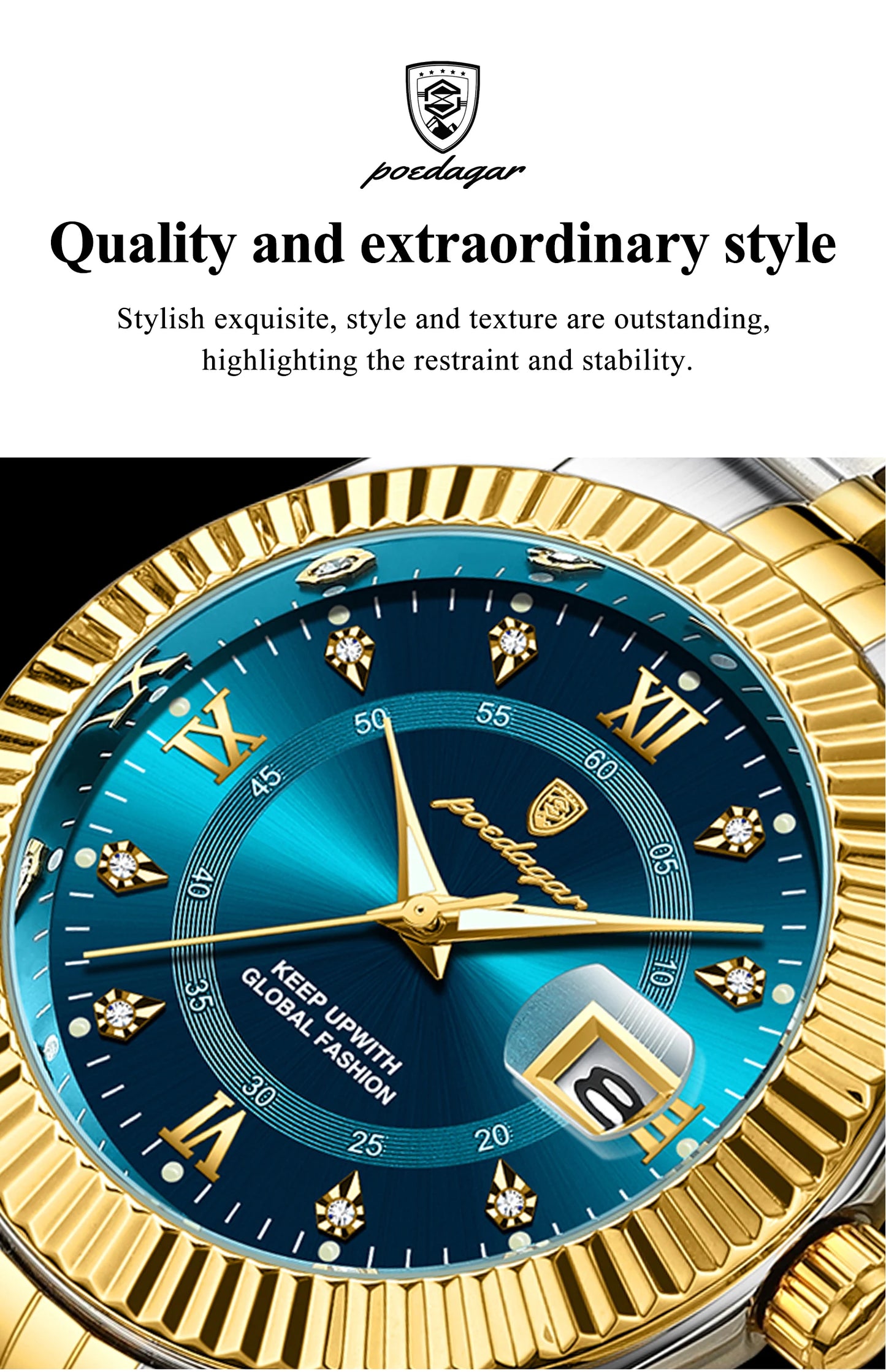 POEDAGAR Luxury  Waterproof Luminous Date Stainless Steel Men's Watch