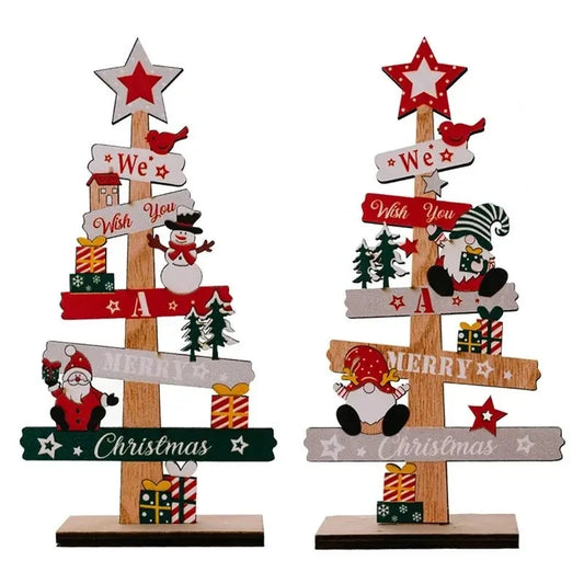 Wooden Christmas Tree Desktop Ornament Santa Claus Merry Christmas Sign