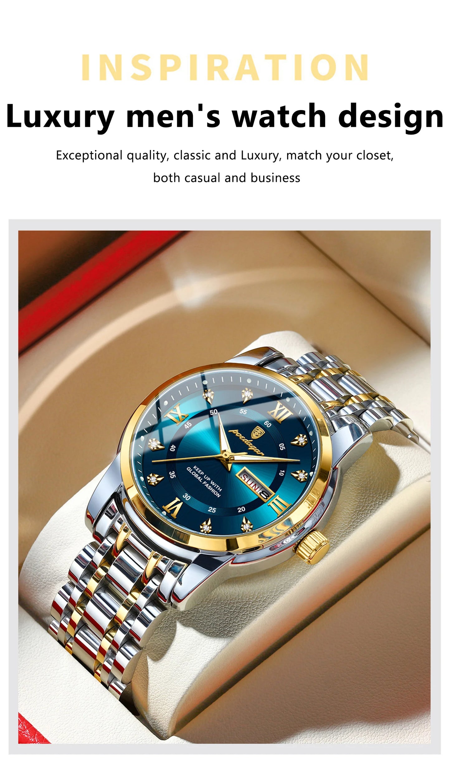 POEDAGAR Luxury Watch for Man Elegant Date Week Waterproof Luminous Men Watch