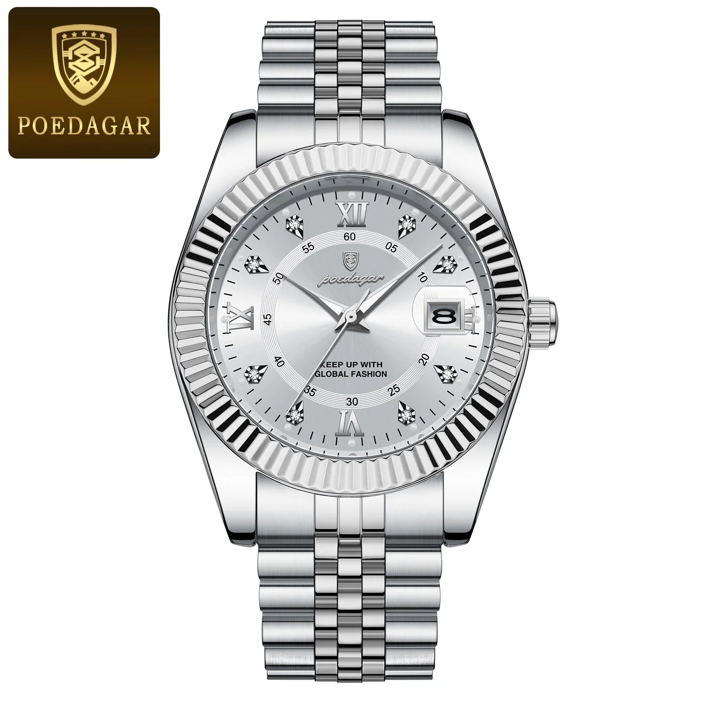 POEDAGAR Luxury  Waterproof Luminous Date Stainless Steel Men's Watch