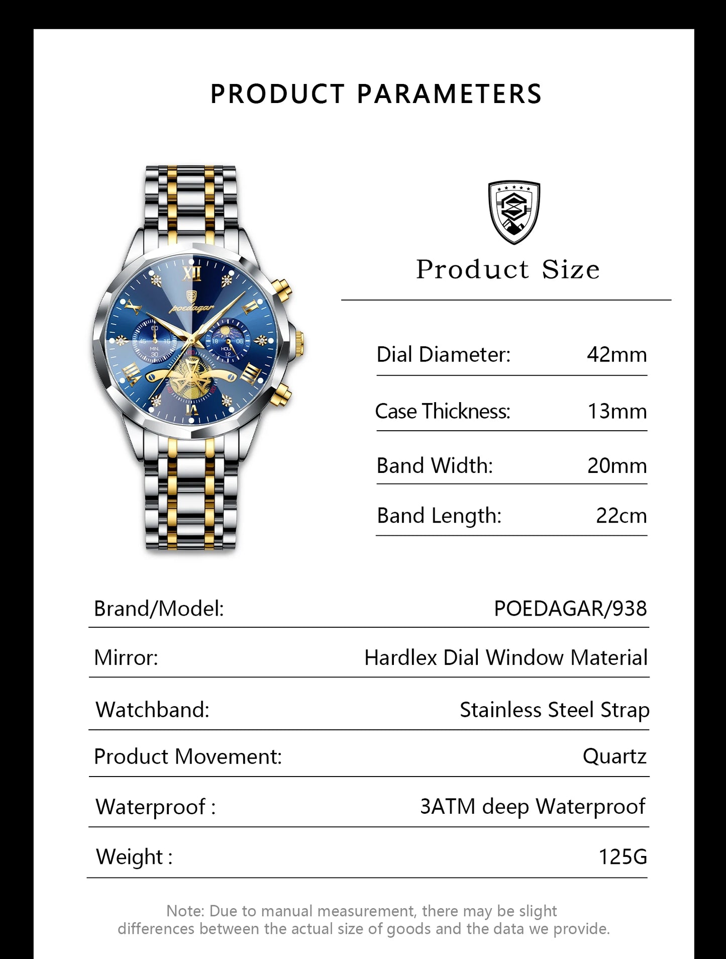 POEDAGAR Luxury Original Waterproof Luminous Chronograph Man Wristwatch