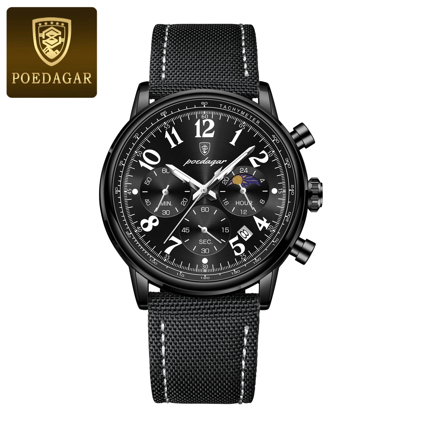 POEDAGAR Luxury  Waterproof Luminous Chronograph Nylon Leather  Wristwatch