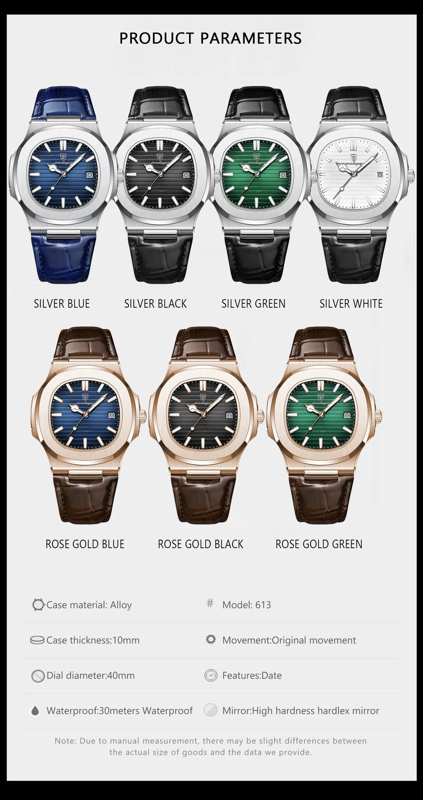 POEDAGAR Top Luxury Man Watch Date Waterproof Luminous Leather Watch