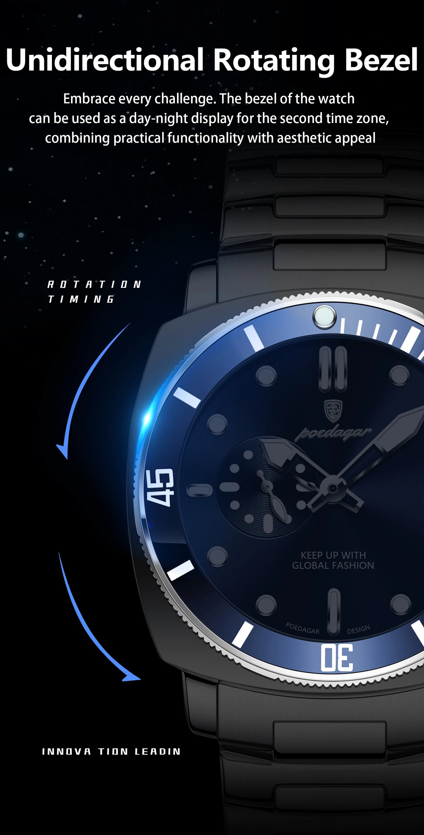 POEDAGAR Luxury Sports  Wristwatch Luminous Waterproof  Men Business watch