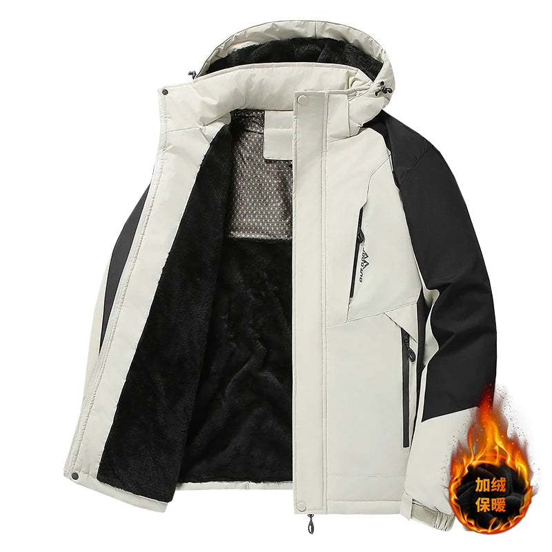 Men Hooded Graphene Windbreaker Waterproof Warm Fleece  Thermal winter jacket