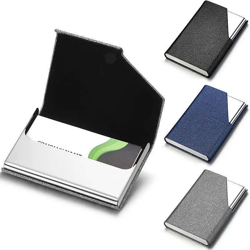 Business Card Holder with Magnetic PU Leather Stainless Steel Business Card Case