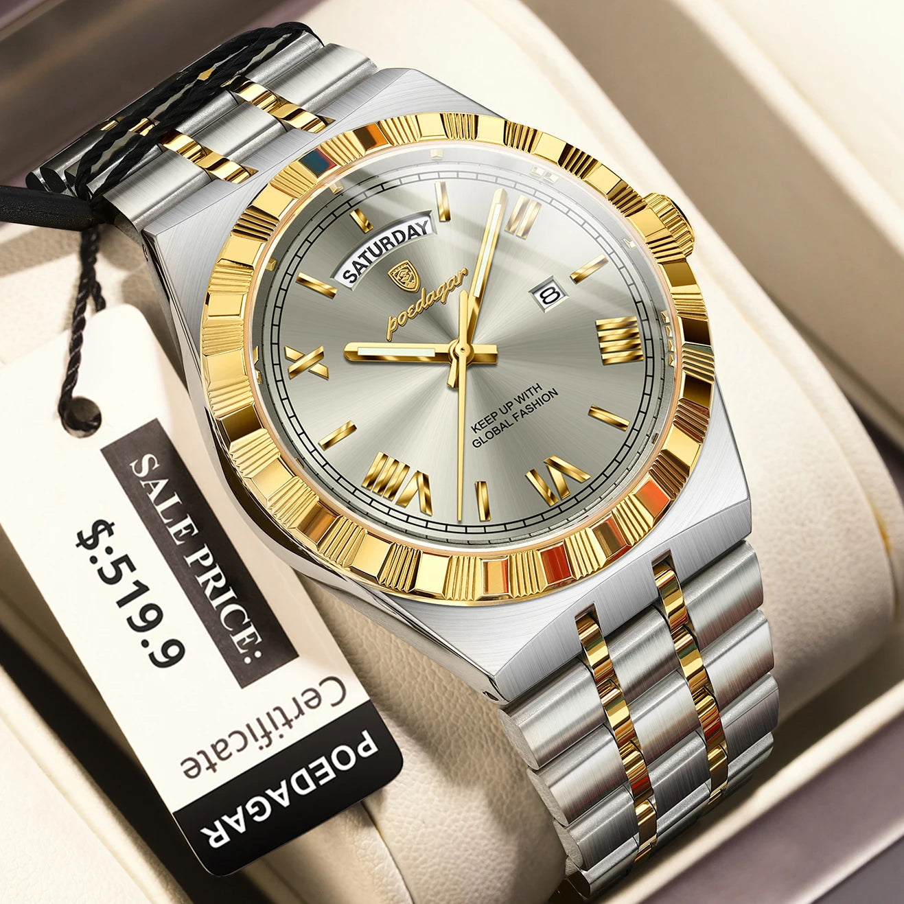 POEDAGAR Luxury Business Man Watch Week Date Waterproof Watches For Men