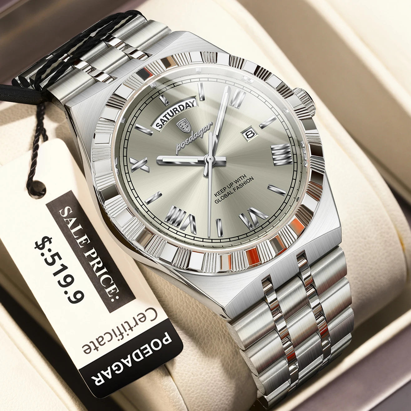 POEDAGAR Luxury Business Man Watch Week Date Waterproof Watches For Men