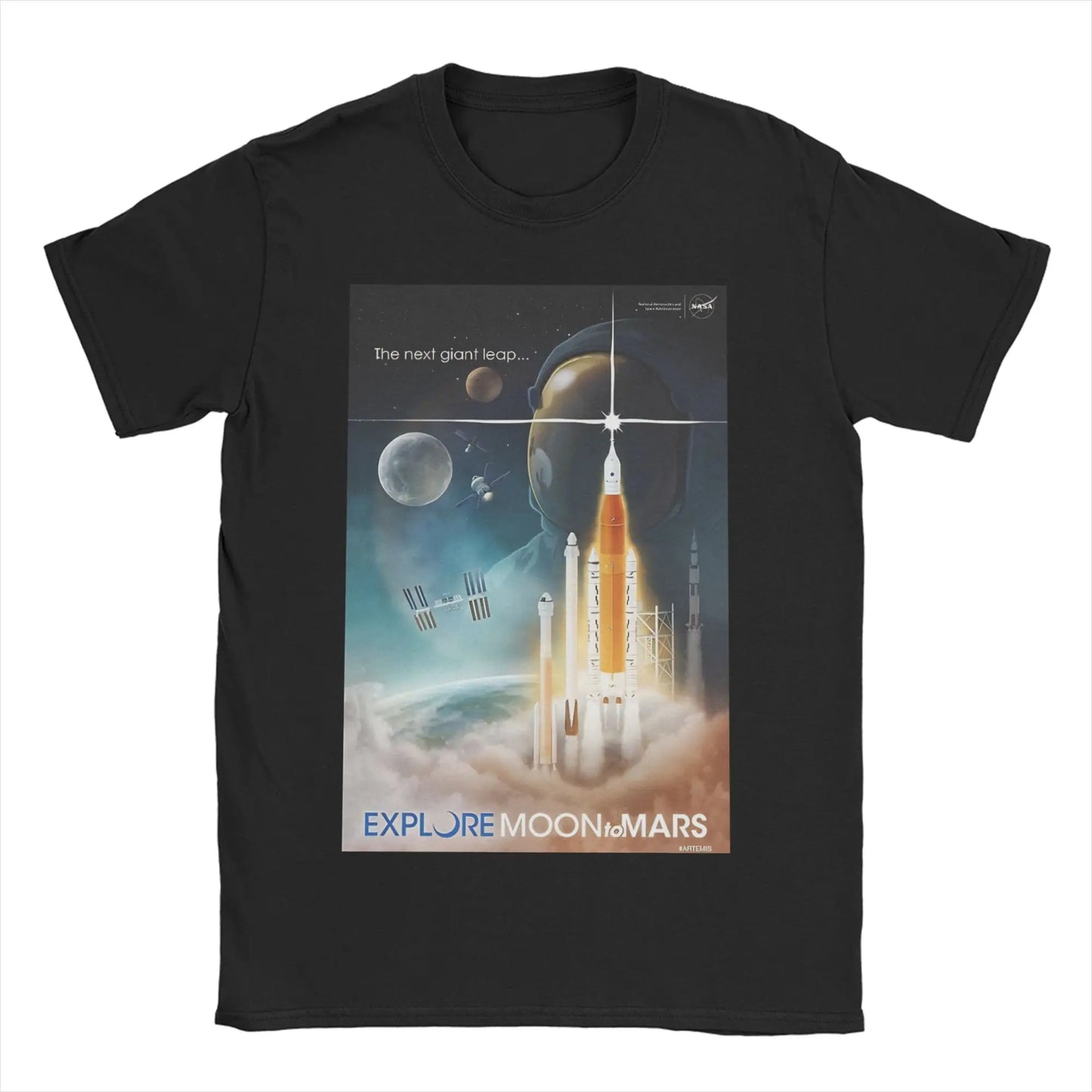 Men T-Shirt Saturn V  Apollo Crewed Lunar Expedition Artemis 100% Cotton Tees Short Sleeve T Shirt Round Neck Clothing Gift Idea