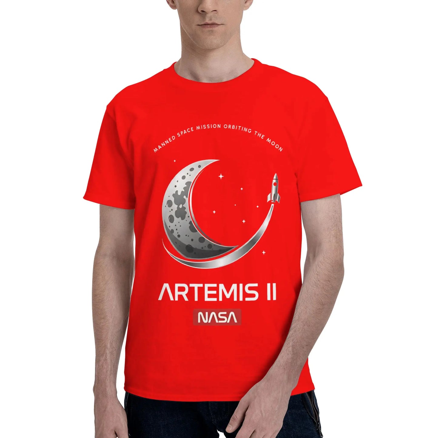 Manned Moon Mission Classic NASA Space Logo Art  Funny Graphic 100% Cotton T-Shirt Artemis II  Tops Tees For Men