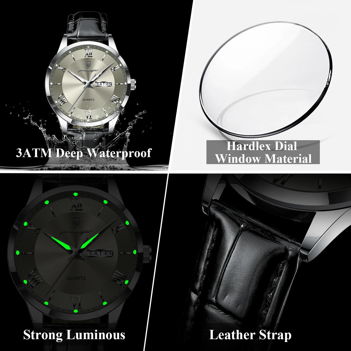 POEDAGAR Top Luxury  Men Military Waterproof Luminous Date Week Man Wristwatch