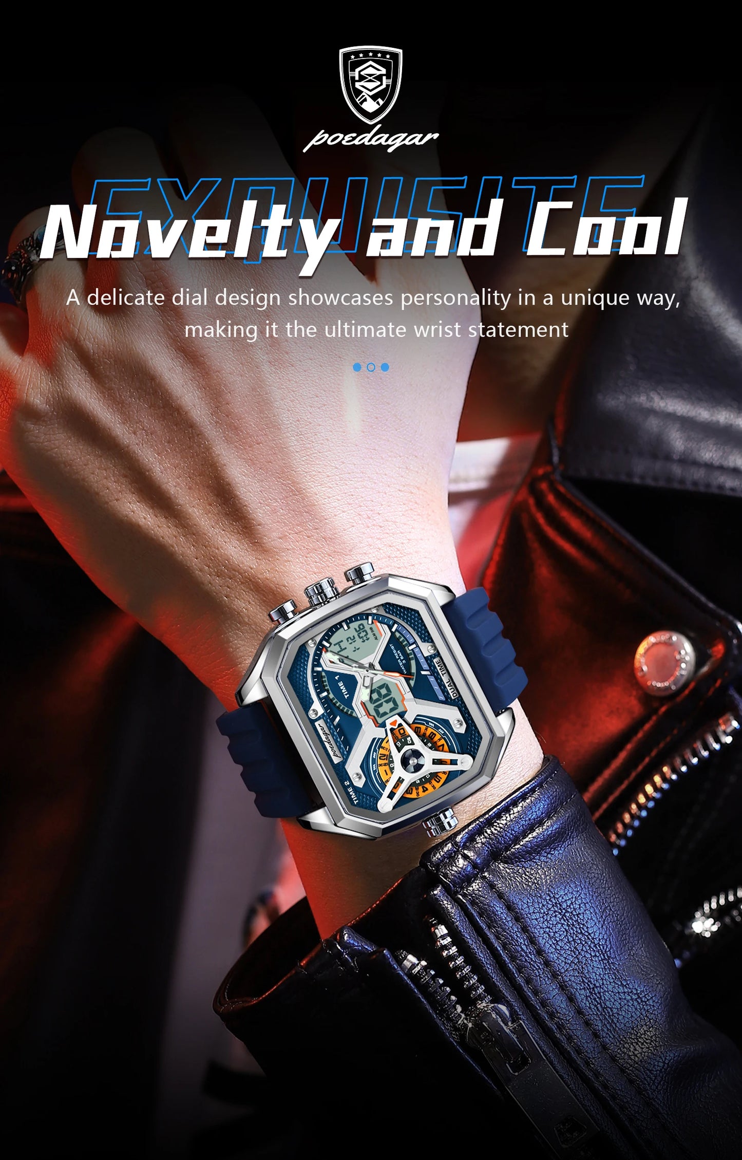 POEDAGAR Top Luxury Men Clock LED Calendar Week Luminous Man Wrist watch