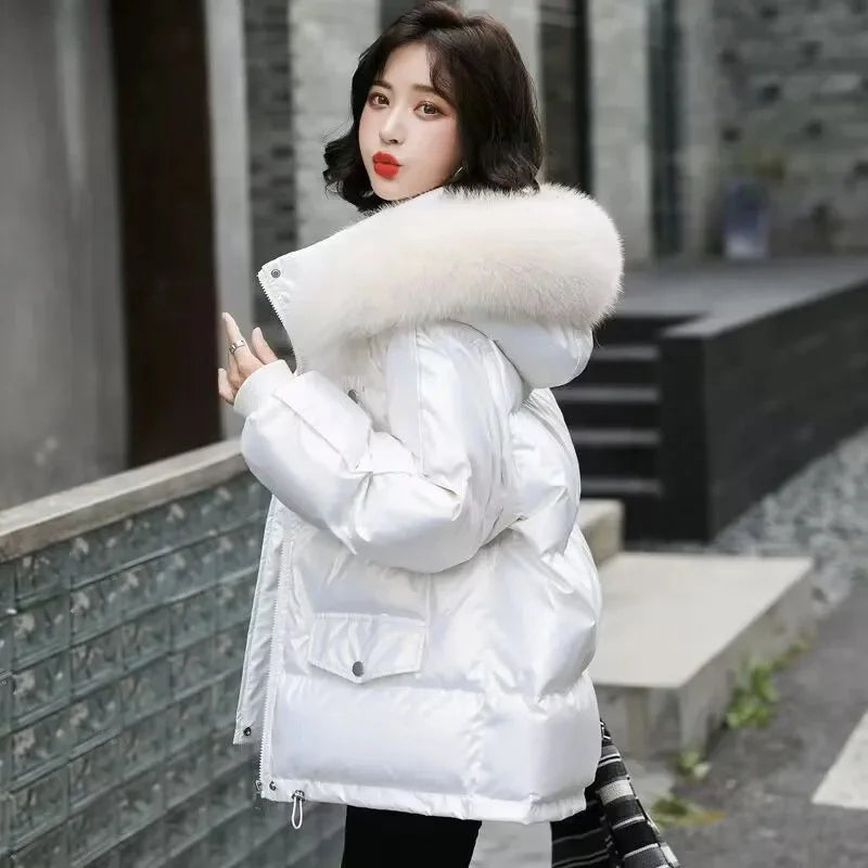 Winter Fashion New Warm Duck Down Jacket Women's Clothes Glossy Fur collar