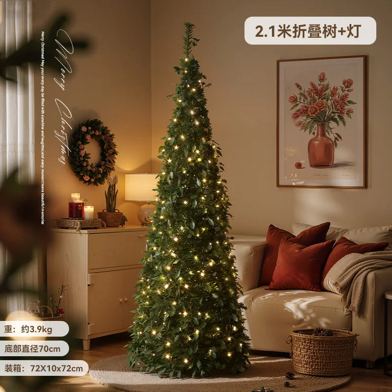 Glowing Christmas Tree Foldable Artificial Xmas Tree Decor Flocked Holiday Ornament