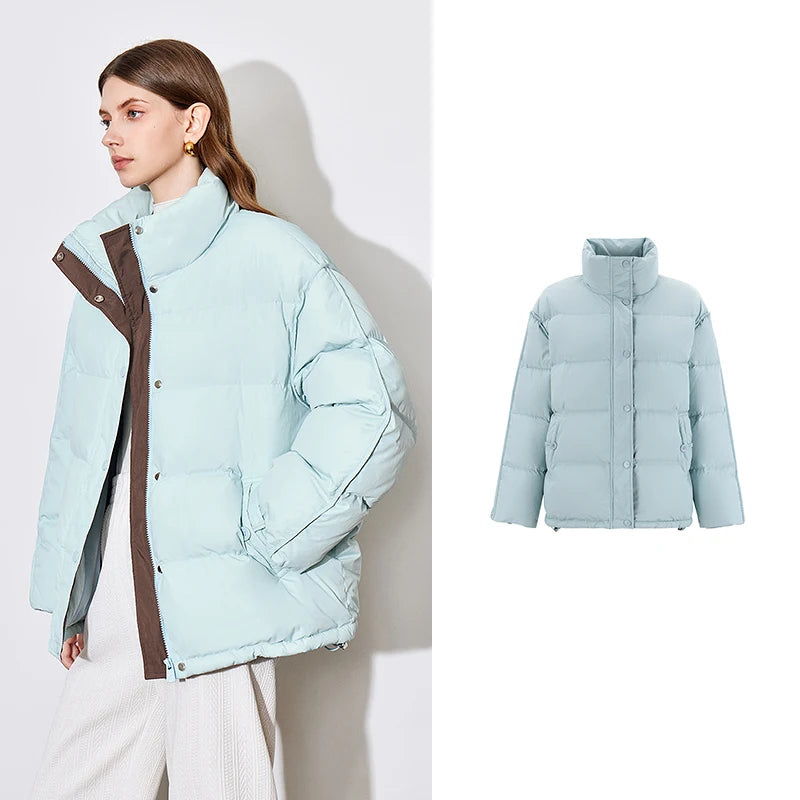 Women Down Jacket  Winter White Duck Down Fur Collar Hooded Warm Jacket