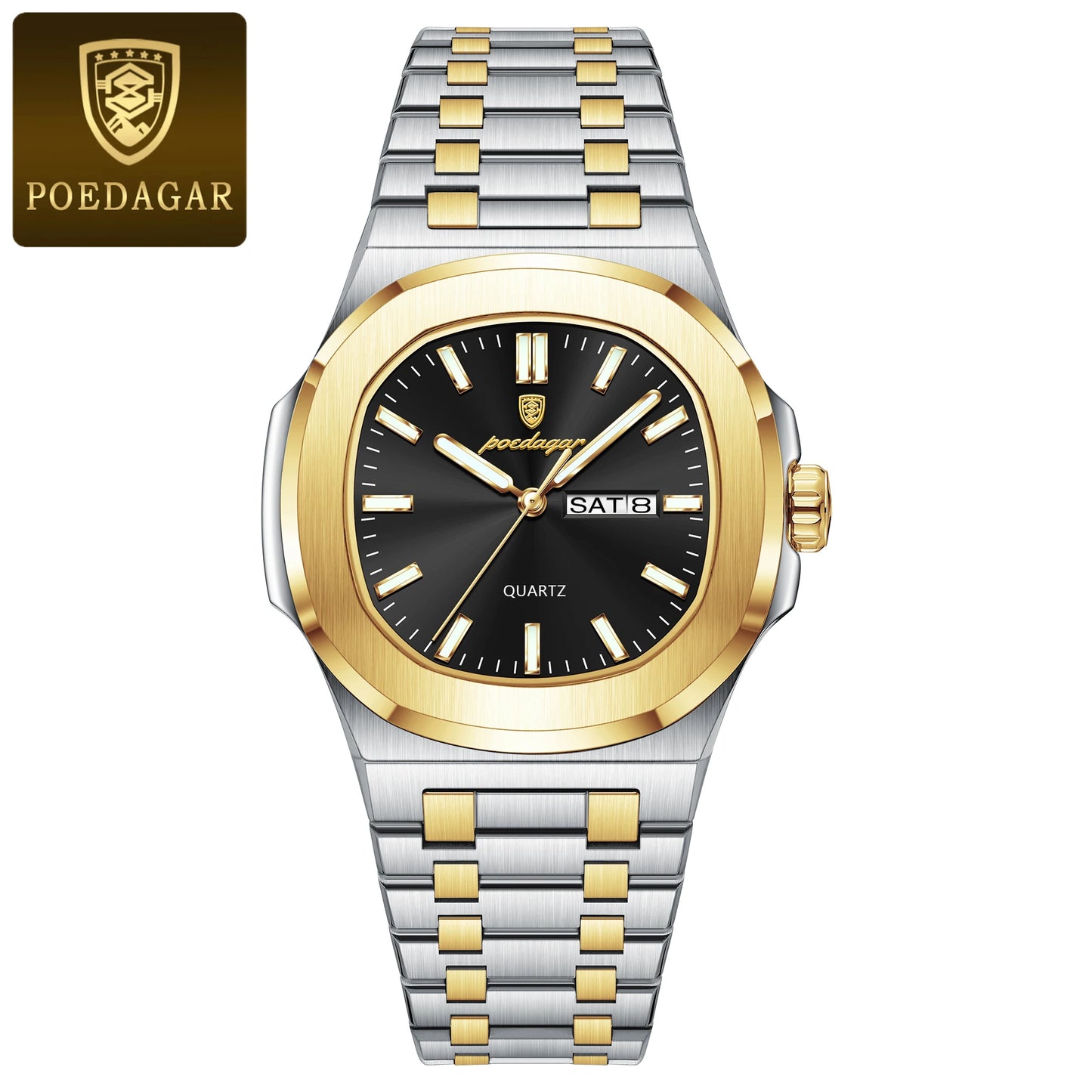 POEDAGAR Luxury Square Waterproof Stainless Steel Quartz Men's Watch