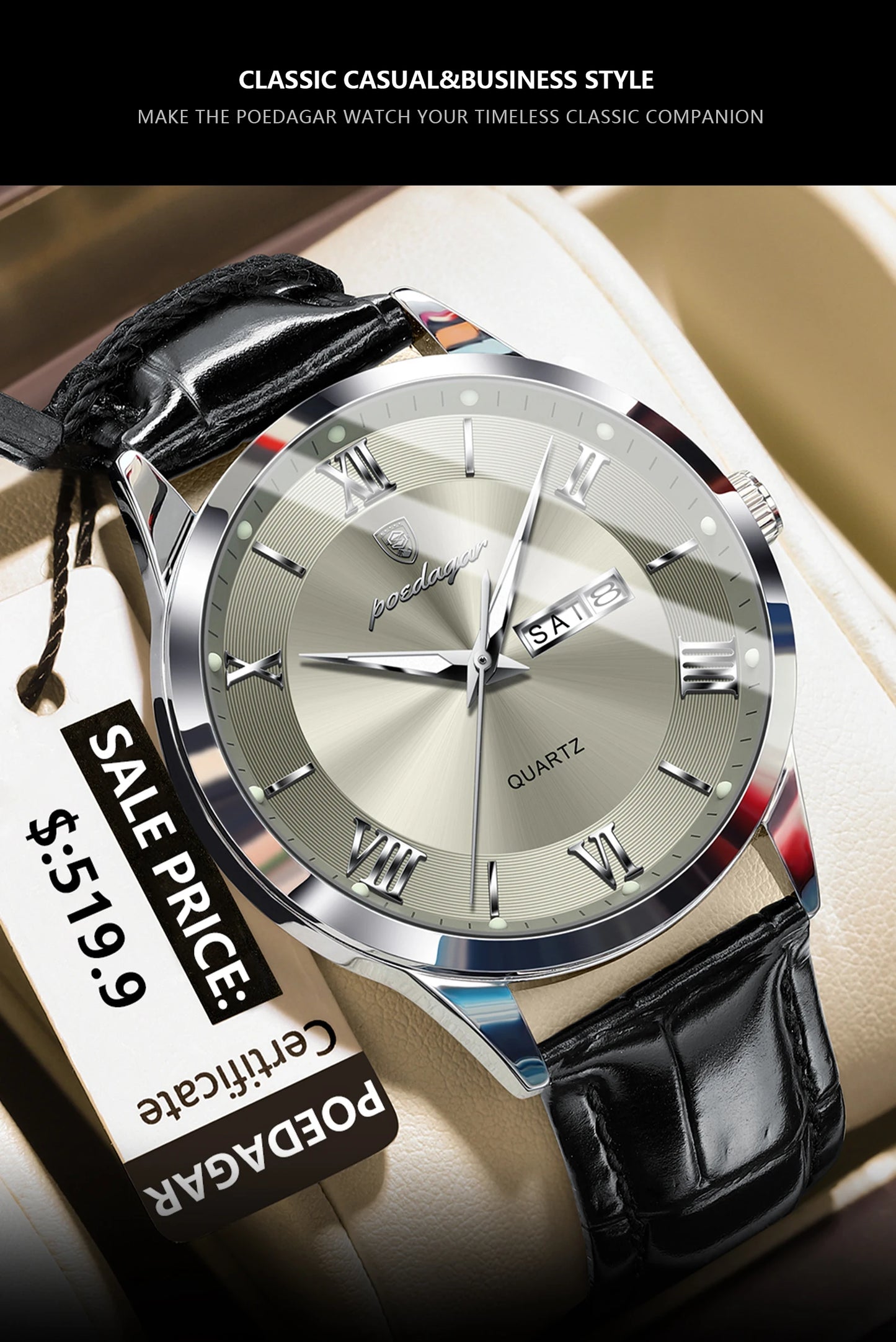 POEDAGAR Top Luxury  Men Military Waterproof Luminous Date Week Man Wristwatch