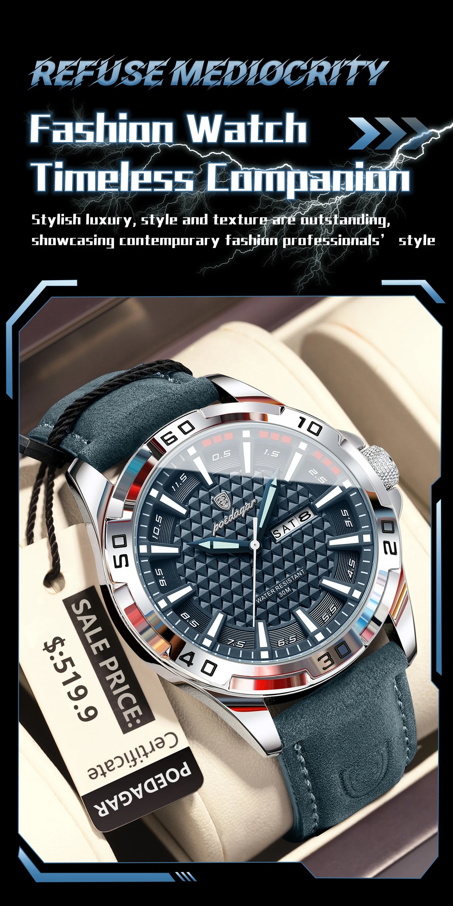 POEDAGAR Original Man Wristwatch Top Luxury Waterproof  Watch For Men