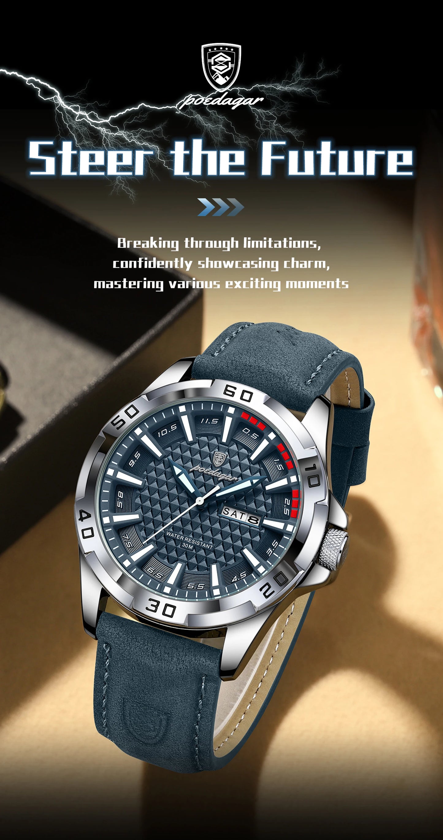 POEDAGAR Original Man Wristwatch Top Luxury Waterproof  Watch For Men