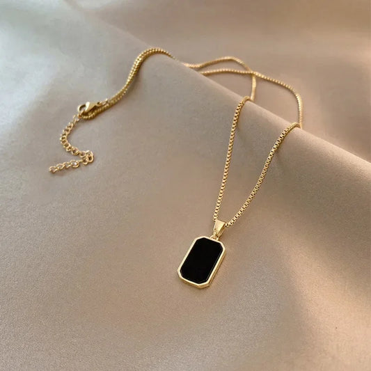 Black Exquisite Minimalist Square Pendant Choker Chain Necklaces