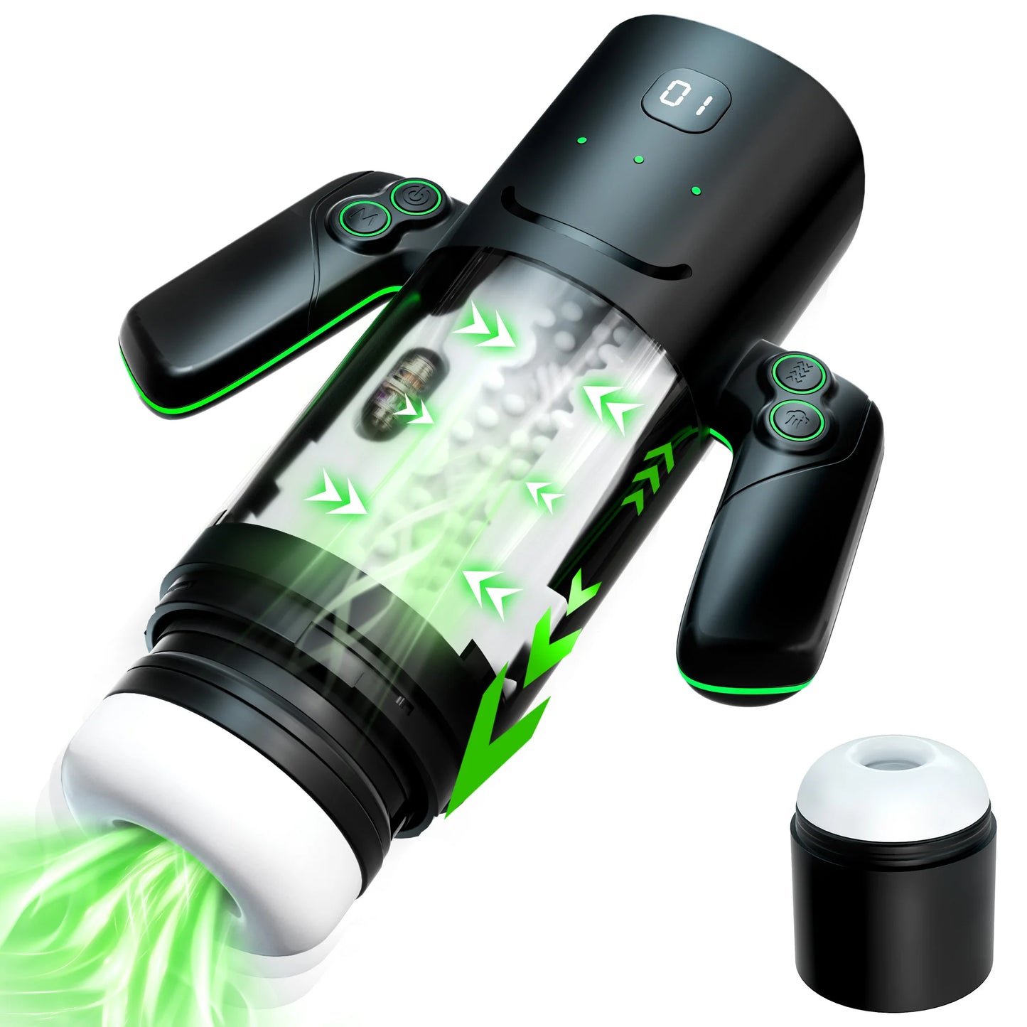 KUSHOR Automatic Thrusting Sucking Male Masturbator with Handle Double Layer