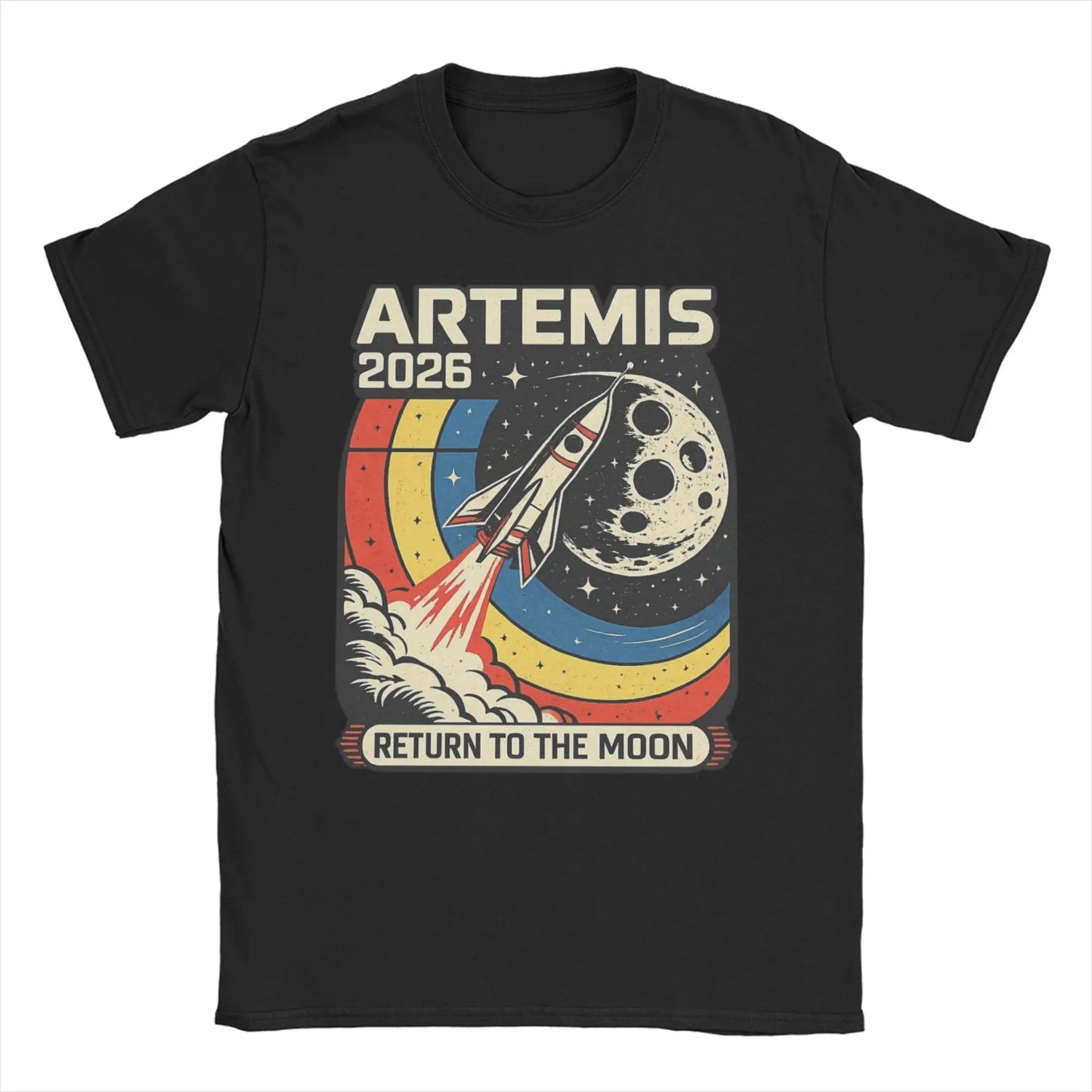 Men T-Shirt Saturn V  Apollo Crewed Lunar Expedition Artemis 100% Cotton Tees Short Sleeve T Shirt Round Neck Clothing Gift Idea