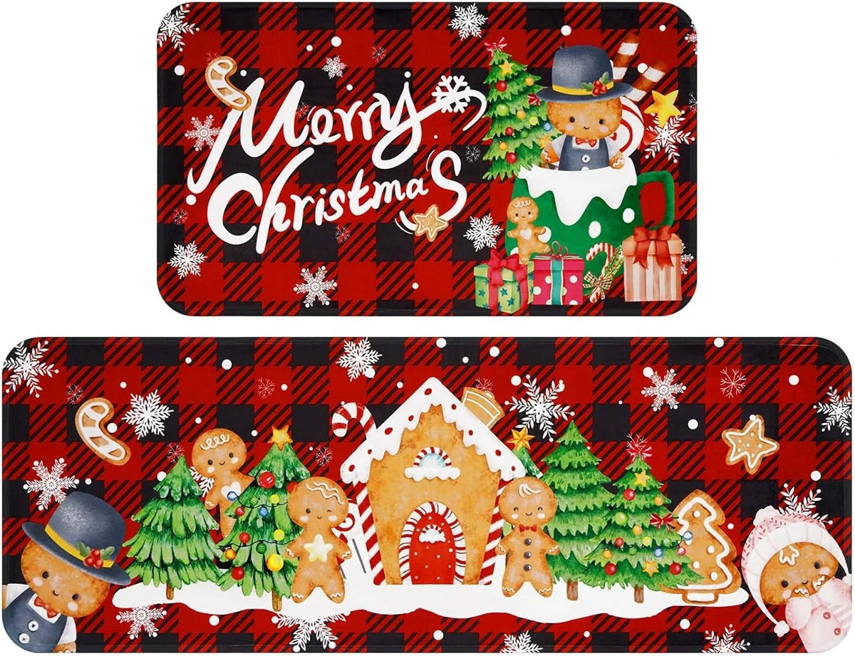 2PCS Christmas And Winter Carpet, Anti-Slip, Dirt-Resistant,  Home Decoration