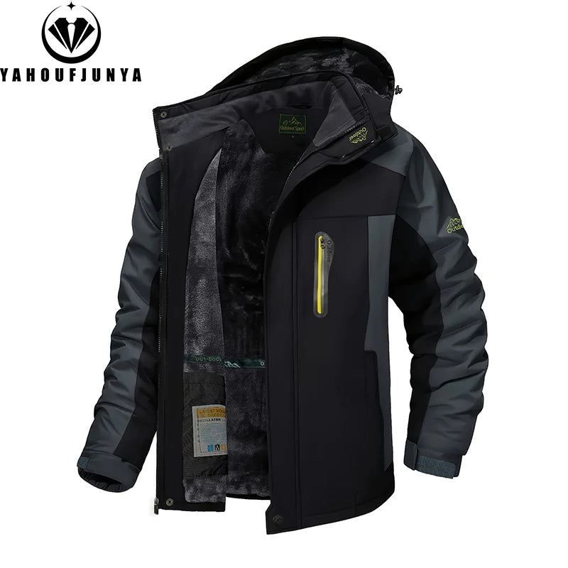 Winter Men Outwear Fleece Warm Removable Hooded Jacket Men Outdoor Skiing