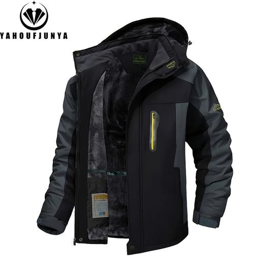 Winter Men Outwear Fleece Warm Removable Hooded Jacket Men Outdoor Skiing