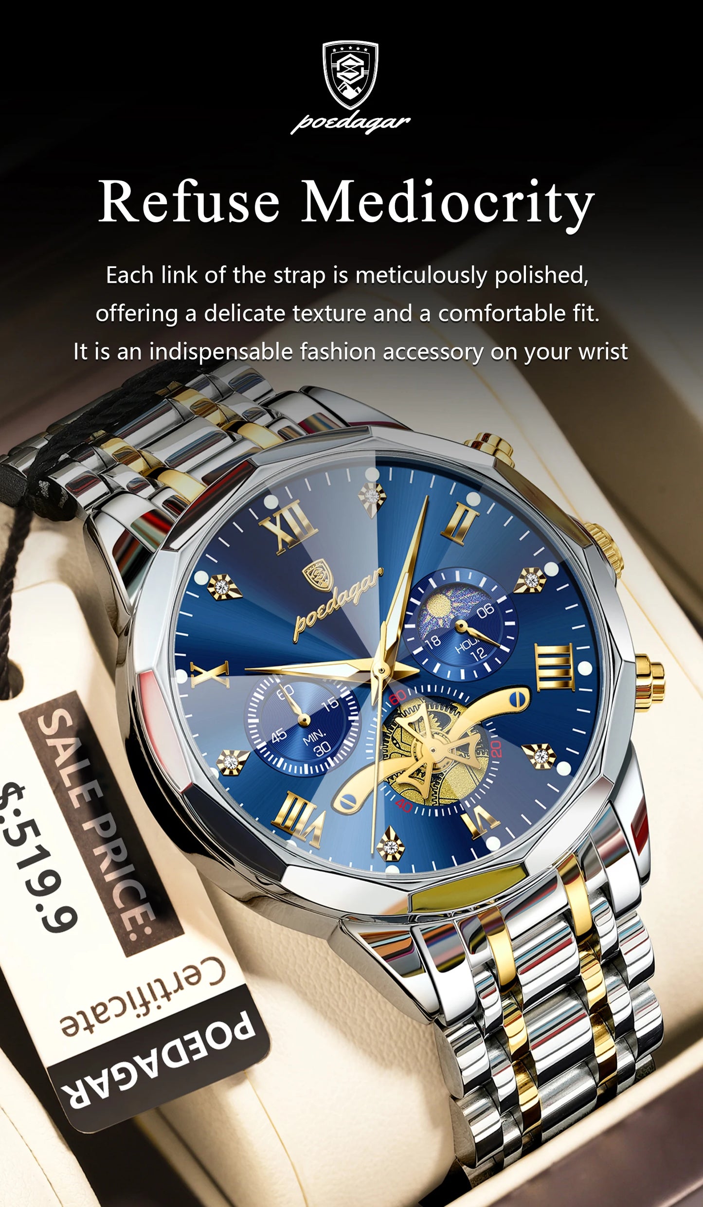 POEDAGAR Luxury Original Waterproof Luminous Chronograph Man Wristwatch