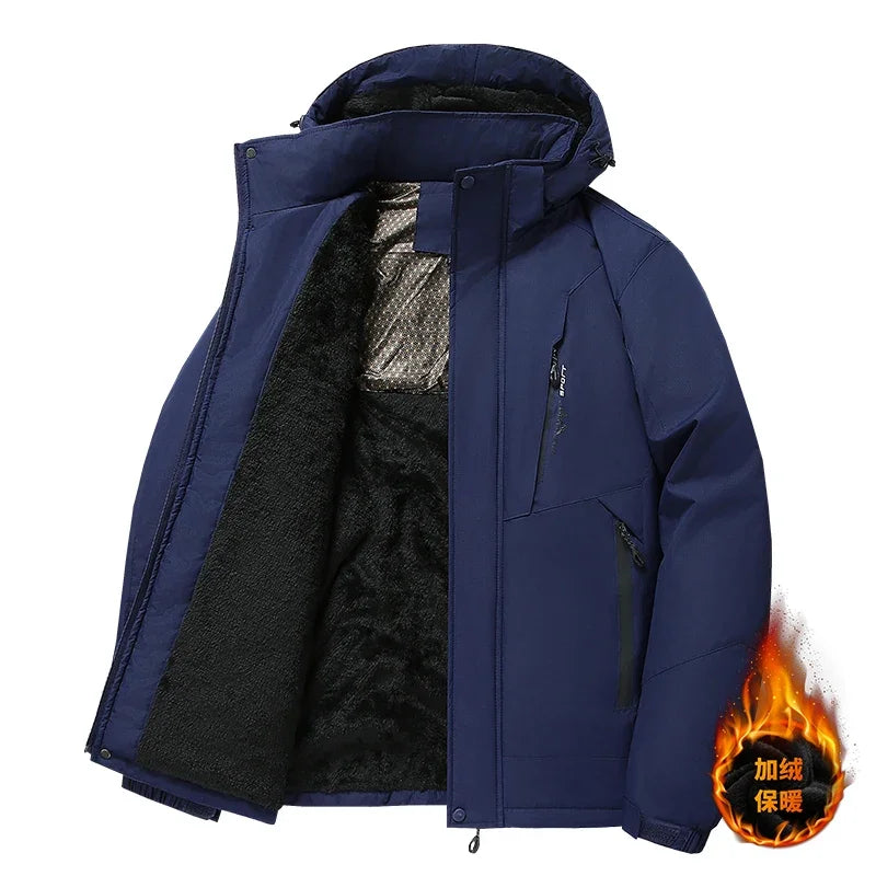 Men Hooded Graphene Windbreaker Waterproof Warm Fleece  Thermal winter jacket