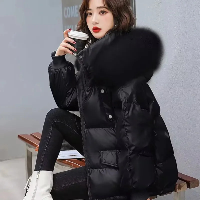 Winter Fashion New Warm Duck Down Jacket Women's Clothes Glossy Fur collar