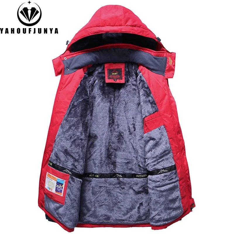 Winter Men Outwear Fleece Warm Removable Hooded Jacket Men Outdoor Skiing