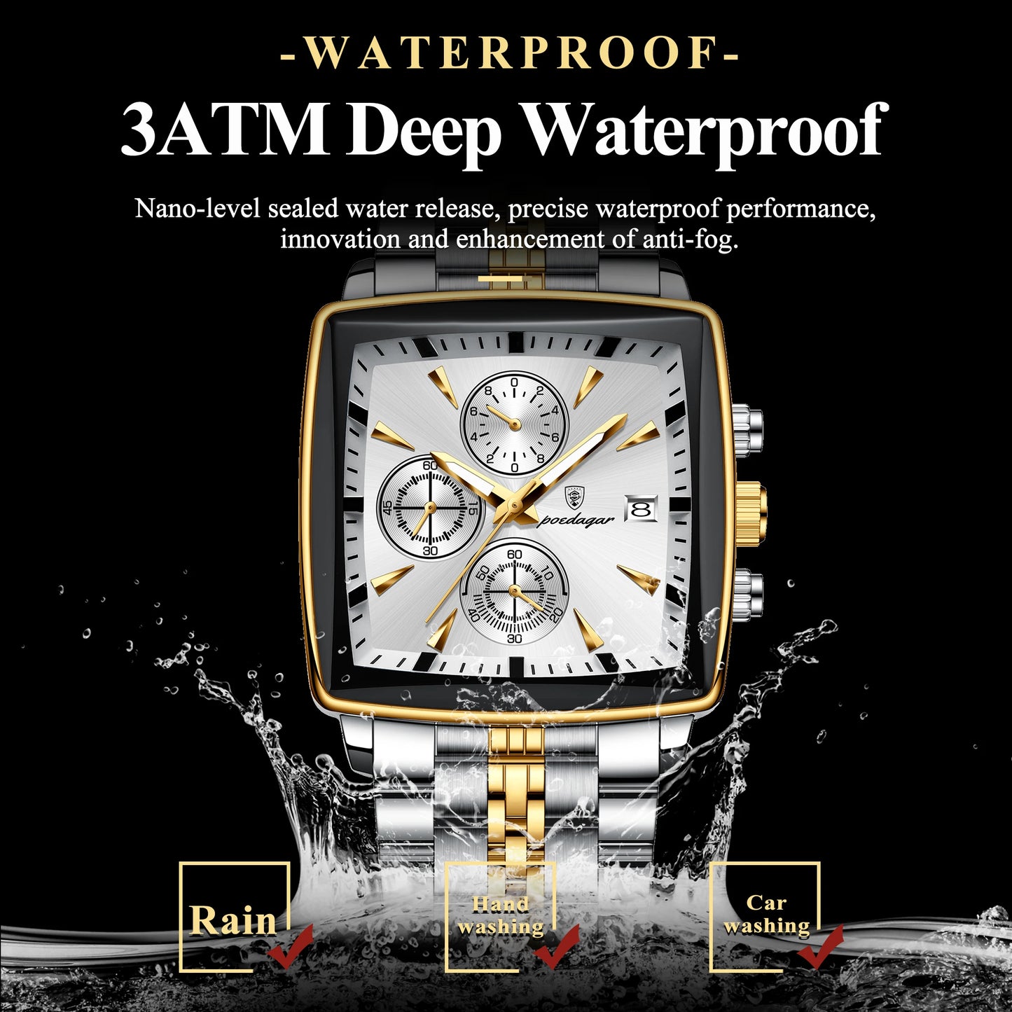 POEDAGAR Luxury Square Sport Man Wristwatch Waterproof Men's Watch